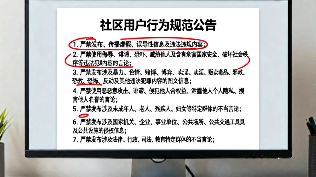 cl社区官方公告页面截图，展示新版用户行为规范条例与违规处理流程说明